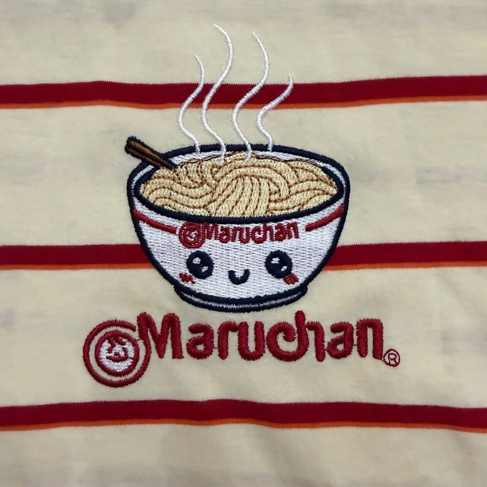 Maruchan Striped Ringer Tee with Embroidered Ramen Bowl, Size XL, MSRP $25‎